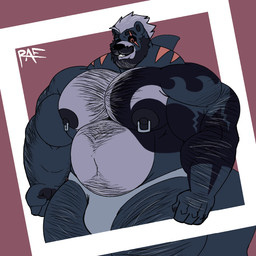 anthro biceps big_muscles big_pecs black_sclera body_hair clothing facial_hair huge_pecs hugo_(randomrusso) male muscular muscular_anthro muscular_male nipple_piercing nipple_ring nipples pecs piercing ring_piercing solo speedo swimwear randomheck randomrusso aquatic bear fish hybrid mammal shark 1:1 2024