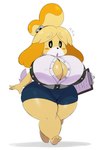 2018 absurd_res animal_crossing anthro big_breasts black_nose blush bodily_fluids bottomwear breasts canid canine canis cleavage clipboard clothed clothing curvy_figure domestic_dog female flying_sweatdrops fully_clothed fur hair hi_res holding_clipboard holding_object huge_breasts isabelle_(animal_crossing) mammal monotone_bottomwear monotone_clothing monotone_skirt nintendo open_mouth pencil_skirt shih_tzu short_stack simple_background skirt solo sssonic2 standing sweat sweatdrop tan_body tan_fur thick_thighs toy_dog voluptuous wardrobe_malfunction white_background wide_hips