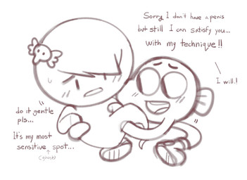 anthro blush dialogue duo female fisting genitals humanoid_on_anthro male male/female nervous open_mouth penetration text vaginal vaginal_fisting vaginal_penetration vulva young young_humanoid junyois cartoon_network the_amazing_world_of_gumball carrie_krueger darwin_watterson aquatic fish ghost humanoid spirit 2018 digital_media_(artwork) english_text monochrome