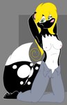 blonde_hair clothed clothing female hair topless unbuttoned_pants tabbiewolf thoe_(tabbiewolf) mammal mephitid skunk