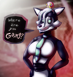 anthro asking asking_viewer asking_where black_nose blue_eyes blue_lipstick blue_necktie chest_tuft crown dialogue disappointed eyebrows eyelashes female green_eyes hands_on_hips headgear highlighted_text lights lipstick machine makeup necktie protette question sharp_teeth solo speech_bubble super_crown talking_to_viewer teeth text text_emphasis tuft tunk_saray_lovesta bowsette_meme five_nights_at_freddy's mario_bros nintendo scottgames prophecyx canid canine canis domestic_dog mammal robot wolf 2021 absurd_res english_text hi_res meme
