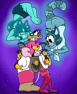 anthro bottomwear butt clothing female female/female floating glowing group hair hair_over_eye hotpants hunter legless scientist shell shorts simple_background smile suggestive tail tongue tongue_out toony worried worried_face worried_look crazy_8_animations goommy_(goommymuffin) muffin_(goommymuffin) snailene zephyr_the_ghost_lemur felid feline gastropod ghost lemur mammal mollusk mouse murid murine primate rodent snail spirit strepsirrhine
