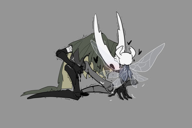 ambiguous_gender anthro arthropod_abdomen arthropod_abdomen_genitalia arthropod_abdomen_vulva black_body black_fluid blue_cloak blue_clothing blush cloak cloak_only clothing dripping_vulva duo female fingering genitals green_cloak green_clothing grey_background hand_on_head headpat heart_symbol horn insect_wings kneeling larger_sub masturbation shaking sibling_incest simple_background size_difference standing_on_another submissive tremble_lines trembling trembling_for_pleasure vaginal vaginal_fingering vaginal_masturbation vulva white_horn wings oxide_cat hollow_knight_(franchise) team_cherry hollow_knight_(character) the_knight_(hollow_knight) arthropod insect vessel_(species) 2025 flat_colors hi_res sketch incest_(lore) nonbinary_(lore) sibling_(lore)