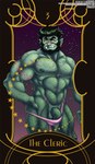 balls beard body_hair card card_template chest_hair clothing facial_hair fortune_telling genitals male muscular nipples peak penis penis_poking_out pubes scar solo speedo swimwear tarot tarot_card tusks conditional_dnp draite humanoid orc hi_res