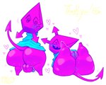 2_horns 3_toes anthro anus armless backsack balls big_butt blue_clothing blue_hair blue_shirt blue_topwear blush butt clothing duo feet female genitals hair happy heart_symbol horn huge_butt humanoid_genitalia humanoid_penis humanoid_pussy lying male on_back open_mouth penis pink_body pink_skin pubes pussy seductive shirt short_stack simple_background spade_tail spiral_eyes standing tail text thick_thighs toes topwear white_background palomine deltarune ko-fi undertale_(series) darkner digital_creature virovirokun 2023 digital_media_(artwork) english_text signature