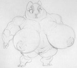 anthro big_breasts breasts eyebrows eyelashes female inverted_nipples muscular muscular_female nipples non-mammal_breasts open_mouth sagging_breasts solo thick_eyebrows sbshouseofpancakes harvey_beaks nickelodeon princess_(harvey_beaks) avian bird owl monochrome traditional_media_(artwork)