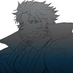 anthro blue_eyes braided_hair clothing coat hair male mane solo topwear singetu_sai0805 lifewonders live_a_hero astosis felid lion mammal pantherine 1:1 bust_portrait hi_res line_art portrait