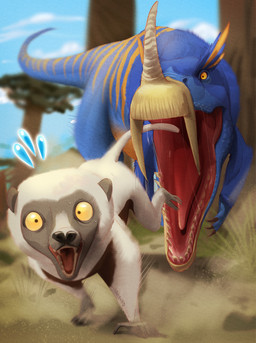 action_scene alternate_form alternate_species being_chased black_body black_ears black_eyes black_face black_fur black_nose blue_body blue_scales blue_sky bodily_fluids brown_body brown_fur chasing cloud cloudy_sky constricted_pupils dialogue duo facial_horn fangs feral feralized fleeing fur grass helpless horn humor inner_ear_fluff intervention male multicolored_body multicolored_fur nervous nervous_sweat nose_horn open_mouth orange_eyes orange_inner_ear_fluff orange_stripes outside panicked_look panicking plant pupils quadruped realistic running savanna scales scared screaming sharp_teeth sky small_pupils stripes sweat sweatdrop teeth tree tuft two_tone_body two_tone_fur white_body white_fur white_nose_horn wide_eyed yellow_body yellow_eyes yellow_scales ranfordgallus kratts'_creatures pbs zoboomafoo ttark zoboomafoo_(character) coquerel's_sifaka dinosaur lemur mammal prehistoric_species primate reptile scalie sifaka strepsirrhine 2025 colored crossover detailed digital_media_(artwork) digital_painting_(artwork) hi_res painting_(artwork) shaded