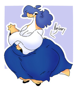 anthro arm_under_breasts belly big_belly big_breasts blouse blue_bottomwear blue_clothing bottomwear breasts clothing fat_legs female gesture huge_breasts huge_hips hyper hyper_hips long_skirt obese obese_anthro obese_female overweight overweight_anthro overweight_female simple_background skirt smug solo text topwear waving white_blouse white_clothing white_topwear wide_hips ltoo ltoo_(sona) scalie 2025 absurd_res hi_res nonbinary_(lore)
