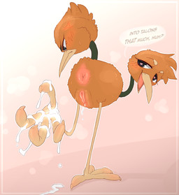 2_heads anus beak blush bodily_fluids brown_body claws cum cum_covered cum_on_feet cum_on_talons dialogue embarrassed feathers feet female feral foot_fetish foot_focus fur genital_fluids genitals hair heart_eyes heart_symbol hydra_problems looking_at_viewer looking_back messy multi_head nude open_mouth simple_background smile solo speech_bubble sweat talon_fetish text thin_calves thin_legs thin_thighs toe_claws tongue vulva backsash nintendo pokemon do_&_du_(backsash) avian bird doduo generation_1_pokemon mammal pokemon_(species) 2025 digital_media_(artwork) english_text hi_res