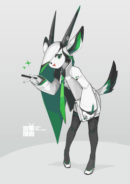 5_fingers anthro bangs black_nose eyeshadow female fingers green_eyeshadow hair hair_over_shoulder horn long_hair long_sidelocks makeup open_mouth open_smile side_bangs smile solo stand_up_collar tail text tyson_tan spirit_animals_in_disguise libbie_the_spirit_oryx libbie_the_spirit_oryx_(anthro_form) antelope arabian_oryx bovid grazing_antelope mammal oryx 2017 2025 absurd_res chinese_text english_text hi_res