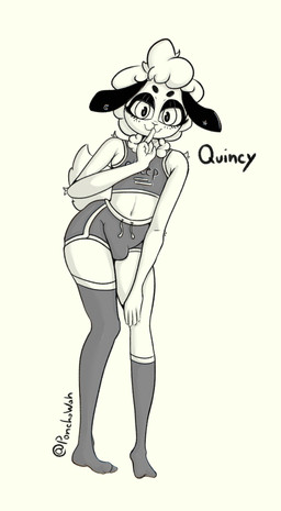 bulge clothing femboy leaning leaning_forward legwear male mismatched_socks sportswear standing stockings thigh_highs ponchowah quincy_(ponchowah) bovid caprine mammal sheep absurd_res hi_res
