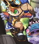 anthro baseball_cap blush blush_lines boots bottomwear brown_body brown_fur car clothing duo evil_grin eyewear footwear fur green_eyes grin hair hat headgear headwear heart_symbol kemono male male/male orange_hair purple_body purple_fur question_mark shoes shorts smile sunglasses teeth text vehicle yellow_teeth young young_anthro young_male dogblin cyberconnect2 little_tail_bronx mamoru-kun_(series) mamoru-kun stranger_(mamoru-kun) canid canine caninu canis domestic_cat domestic_dog felid feline felineko felis mammal 2025 hi_res japanese_text signature