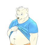 anthro belly blue_eyes clothed clothing humanoid_hands kemono male navel open_clothing open_shirt open_topwear overweight overweight_anthro overweight_male shirt simple_background solo topwear white_background zach_walker bear mammal 2020 absurd_res hi_res