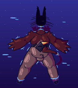anthro arm_tuft belly belly_tuft big_hands breasts claws duo featureless_breasts floating_on_water gynomorph hair hooves horn intersex living_tail long_ears long_hair long_neck navel null_bulge obscured_face relaxed_expression ribs shadowed_face shoulder_tuft slightly_chubby slightly_chubby_gynomorph slightly_chubby_intersex tail tail_head thick_thighs tuft unusual_anatomy unusual_tail water wet whiskers felineflustered seven_(felineflustered) sixex_(felineflustered) bovid caprine cryptid domestic_cat felid feline felis goat hybrid mammal low_res