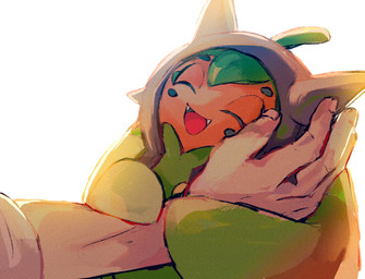 5_fingers ambiguous_gender daww duo eyes_closed fangs fingers green_body hand_on_cheek happy hug open_mouth open_smile simple_background smile teeth white_background 1south3927 nintendo pokemon generation_9_pokemon human legendary_pokemon mammal ogerpon pokemon_(species) teal_mask_ogerpon 2024 hi_res female_(lore)