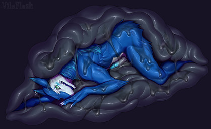 anthro aroused blue_body blue_fur blush fur genitals green_eyes grinding_in_stomach humanoid_genitalia humanoid_penis inside_stomach internal male muscular organs penis slime soft_vore solo stomach stuck vore wet white_body white_fur neoshka vileflesh fanven_techar sergal