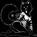 5_fingers anthro black_background black_body black_fur black_shading breasts butt butt_pose claws clothing facial_tuft fangs featureless_feet feet female finger_claws fingers fluffy fluffy_tail fur gesture hand_gesture head_tuft inner_ear_fluff kneeling looking_at_viewer monotone_background open_mouth outline panties pointing pointing_at_viewer pose raised_arm raised_tail shirt simple_background smile smiling_at_viewer solo tail teeth tongue tongue_out topwear tuft underwear white_clothing white_eyes white_inner_ear_fluff white_nose white_outline white_tongue white_topwear white_underwear ezeeshady canid canine canis mammal wolf 1:1 2024 black_and_white digital_media_(artwork) monochrome pixel_(artwork) signature