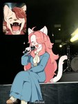 5_fingers anthro biped brown_hair clothed clothing electronics fangs female fingers fur hair hair_over_eye holding_microphone holding_object male microphone open_mouth open_smile pink_hair singing smile solo tail teeth uvula anaquariusart cyberconnect2 fan_screaming_at_madison_beer_performance fuga:_melodies_of_steel little_tail_bronx hanna_fondant kyle_bavarois abyssinian_cat domestic_cat felid feline felineko felis mammal turkish_angora 2024