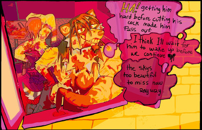 anthro bdsm blood blood_from_penis bodily_fluids bondage bound cock_and_ball_torture duo genital_mutilation genital_torture genitals gore gore_focus grin male mutilation penis restraints rope rope_bondage sex smile snuff text guncht cooper_(dudeg) human mammal 2024 english_text hi_res