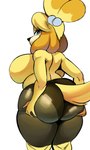 animal_crossing anthro bare_breasts big_breasts big_butt blonde_hair breasts butt canid canine canis clothed clothing curvy_figure domestic_dog female fur hair hi_res holding_butt huge_butt isabelle_(animal_crossing) isolatedartest mammal nintendo panty_lines shih_tzu solo standing thick_thighs tight_clothing topless toy_dog voluptuous yellow_body yellow_fur