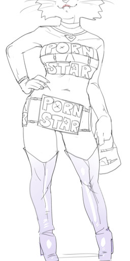 anthro big_breasts boots breasts clothing ear_piercing eyebrows eyelashes fangs female footwear hand_on_hip handbag high_heeled_boots high_heels holding_handbag legwear looking_at_viewer mature_female navel nipples piercing shoes simple_background smile solo standing teeth thigh_boots thigh_highs whiskers white_background dbaru bojack_horseman netflix princess_carolyn domestic_cat felid feline felis mammal 2026 hi_res monochrome