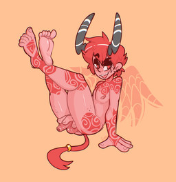 5_toes accessory back_wings balls bedroom_eyes butt curved_horn ear_piercing ear_ring erection feathered_wings feathers feet feet_up femboy foreskin fur furgonomics genitals hair half-closed_eyes hand_on_penis horn humanoid_feet humanoid_genitalia humanoid_penis inviting jewelry male markings narrowed_eyes nude open_mouth open_smile penis piercing plantigrade red_body red_fur red_hair red_markings ring ring_piercing seductive simple_background smile smirk smug smug_face smug_grin solo tail tail_accessory tail_jewelry tail_ring tail_tuft tan_background tan_body tan_skin toes tongue tongue_out tuft wings xing1 demon demon_humanoid humanoid absurd_res hi_res