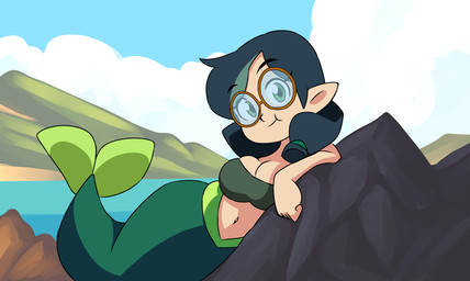 big_breasts breasts curvy_figure eyewear female glasses pointy_ears solo split_form wide_hips aokushan disney the_owl_house willow_park aquatic humanoid merfolk hi_res