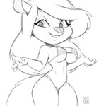 anthro bedroom_eyes bikini clothing female gesture looking_at_viewer narrowed_eyes seductive shrug solo swimwear two-piece_swimsuit xylas animaniacs warner_brothers minerva_mink mammal mink mustelid musteline true_musteline 1:1 2021 monochrome