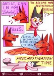 anthro canid canine comic dialogue english_text felid feline fox fur glassshine hi_res hubert_(glassshine) lying mammal mom_can_you_give_me_money necktie open_mouth red_body red_fur steve_(glassshine) text tongue tongue_out white_body white_fur wings