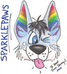 anthro black_hair blue_body blue_eyes blue_fur fur hair male multicolored_ears one_eye_closed rainbow rainbow_ears solo tongue wink sparklepaws thatlldosammy sparklepaws_(character) canid canine canis domestic_dog husky mammal nordic_sled_dog spitz headshot_portrait portrait traditional_media_(artwork)