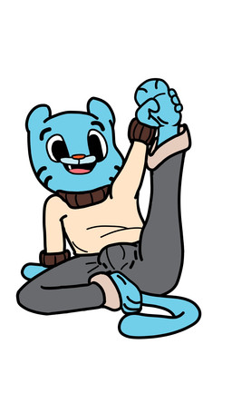 anthro blue_body blue_fur bottomwear bulge clothed clothed_anthro clothed_male clothing fur male male_anthro simple_background solo spread_legs spreading topwear young young_anthro young_male arttatoe cartoon_network the_amazing_world_of_gumball gumball_watterson domestic_cat felid feline felis mammal 9:16 digital_media_(artwork) hi_res