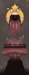 big_tongue blush blush_lines bodily_fluids brown_background brown_clothing brown_footwear brown_shoes censor_bar clothing eyelashes female footwear genital_fluids genitals humanoid_genitalia humanoid_penis imminent_fellatio imminent_oral ineffective_censorship mouth_strap open_mouth penis precum pubes red_tongue shoes simple_background solo star stray_pubes tears teeth teeth_showing tongue tongue_out unusual_anatomy unusual_genitalia unusual_penis uvula wide_eyed yellow_body yellow_skin cyanu mario_and_luigi_(series) mario_bros nintendo starlow star_sprite waddling_head censored hi_res signature watermark