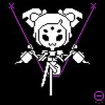 beverage crossed_legs drinking female multi_eye multi_limb on_model pigtails simple_background solo tea mangostaa undertale undertale_(series) muffet arachnid arthropod humanoid spider 1:1 animated digital_media_(artwork) low_res pixel_(artwork) pixel_animation short_playtime