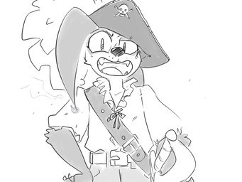accessory anthro belt belt_buckle black_nose bottomwear buckle clothed clothing countershade_face countershading female fire flat_chested grin hair looking_at_viewer melee_weapon nails open_clothing open_mouth open_shirt open_smile open_topwear pants pirate pirate_hat shirt simple_background skull_and_crossbones smile solo sword teeth tongue topwear weapon white_background spinater blizzard_entertainment warcraft li_li_stormstout bear mammal pandaren 2020 4:3 digital_drawing_(artwork) digital_media_(artwork) monochrome sketch
