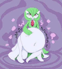 abdominal_bulge ambiguous_gender ambiguous_prey belly big_belly breasts chest_spike clothing dress female female_pred front_view green_body green_hair hair hand_on_belly huge_belly hyper hyper_belly looking_down navel open_mouth overweight overweight_female overweight_humanoid pseudo_clothing pseudo_hair red_eyes rumbling_stomach shake_lines sitting small_breasts solo spikes spikes_(anatomy) sprite vore white_body alphashowzzz nintendo pokemon gardevoir generation_3_pokemon humanoid pokemon_(species) 2024 digital_drawing_(artwork) digital_media_(artwork) pixel_(artwork)