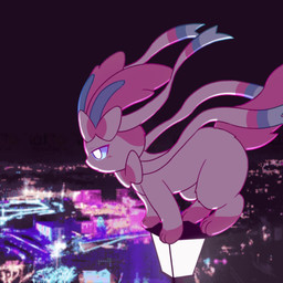 ambiguous_gender city feral fur lamp multicolored_body multicolored_fur pink_body pink_fur ribbons_(anatomy) solo standing sylvpak nintendo pokemon vocaloid yamaha_corporation eeveelution generation_6_pokemon pokemon_(species) sylveon 1:1 animated hi_res short_playtime sound video