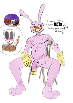 anthro balls blood blush bodily_fluids caine_censorship censor_bar censored_speech censored_text chair clothing duo female flaccid furniture genitals glans gloves gloves_only grawlixes handwear handwear_only humanoid_genitalia humanoid_penis male male/female male_focus mask mostly_nude nosebleed penis ribbons simple_background sitting sketchbook sweat teeth text white_background yellow_clothing yellow_glans yellow_gloves yellow_handwear yellow_sclera yellow_teeth anonymous_artist glitch_productions the_amazing_digital_circus gangle_(tadc) jax_(tadc) animate_inanimate lagomorph leporid living_mask mammal rabbit absurd_res english_text hi_res