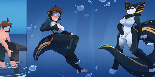 anthro big_tail diving_gear diving_mask diving_suit female gender_transformation latex male mask mtf_transformation snake_hood solo tail transformation underwater underwater_masturbation water water_bubble krim_hue animal_humanoid aquatic aquatic_humanoid eel eel_humanoid fish fish_humanoid human humanoid mammal absurd_res hi_res