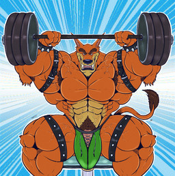abs anthro armpit_hair biceps big_muscles body_hair bracelet brown_eyes bulge clothing exercise eyebrows fangs fur genitals green_clothing green_jockstrap green_underwear hairy huge_muscles ineffective_jockstrap jewelry jockstrap leather looking_up male muscular muscular_anthro muscular_arms muscular_male muscular_thighs orange_body orange_fur partially_clothed_anthro partially_clothed_male pecs penis pubes sharp_teeth sitting solo spiked_bracelet spikes striped_body striped_fur stripes tail tail_tuft tan_body tan_fur teeth thick_eyebrows thigh_strap triceps tuft underwear vein veiny_muscles veiny_penis weightlifting workout vaniwulf activision crash_bandicoot_(series) tiny_tiger dasyuromorph mammal marsupial recently_extinct_species thylacine absurd_res hi_res