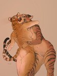 anthro breasts duo elderly female female/female hug licking mature_female neck_lick pubes simple_background smile striped_body stripes tongue tongue_out molvno felid mammal pantherine tiger hi_res