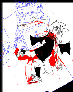 anthro bathroom black_clothing black_dress bleeding_out blood blood_on_clothing blood_puddle blood_splatter bodily_fluids clothing death dress eyewear female footwear glasses gore knife nosebleed scissors self-harm shoes sink slit_throat sneakers snuff socks solo suicide trash_can wings wounded bravobunny bravo_(bravobunny) canid canine mammal hi_res