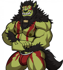 beard body_hair claws clothing facial_hair flexing fur green_body green_skin jockstrap male musclegut muscular nipples pecs solo tail tattoo underwear darknaigart mythology igroc_(secretkaal) canid canine canis humanoid mammal mythological_canine mythological_creature orc werecanid werecanine werecreature werewolf wolf hi_res