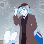 anthro blue_eyes blue_hair clothed clothing fur hair male membrane_(anatomy) pink_nose solo starfish_(accessory) tail webbed_hands white_body white_fur foxenawolf nintendo pokemon pause_(kztxl7) asterozoan echinoderm generation_7_pokemon marine pokemon_(species) primarina starfish 1:1