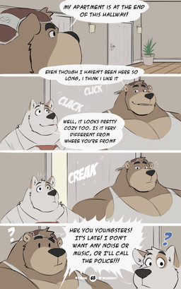 anthro areola barazoku biceps big_muscles big_pecs biped black_eyebrows black_eyes black_nose bottomwear brown_body brown_fur clothed clothing deltoids dialogue door duo eyebrows forearm_muscles fully_clothed fur fur_markings furniture hair hat headgear headwear home interspecies lamp looking_back male manly markings mature_anthro mature_male monotone_body monotone_fur multicolored_body multicolored_fur muscular muscular_anthro muscular_male neck_tuft neutral_expression obliques onomatopoeia open_door open_mouth overweight overweight_anthro overweight_male patreon_logo patreon_username pecs plant pseudo_hair quads question_mark rear_view shirt short_hair simple_background smile sound_effects speech_bubble tank_top teeth teeth_showing text tongue toony topwear triceps tuft twitter_logo walking white_body white_fur vitashi patreon twitter bear canid canine canis domestic_dog mammal 2025 absurd_res artist_name comic digital_media_(artwork) english_text hi_res sequence signature