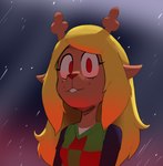 anthro blonde_hair female freckles hair looking_at_viewer ominous red_eyes red_glow red_nose snow solo hitsuji deltarune undertale_(series) noelle_holiday deer mammal hi_res