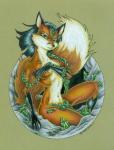 anthro black_hair breasts canid canine covering covering_breasts covering_self emerald_(gem) female fox fur gem green_eyes hair jewelry mammal medium_breasts necklace nude red_body red_fox red_fur sandy_schreiber solo true_fox white_body white_fur