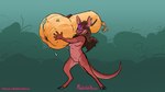 16:9 2023 5_fingers anthro azuru_(passermine) biped breasts demon female fingers food fruit hair hi_res holding_object hooves kobold meldritchhorror non-mammal_breasts plant scalie solo squash_(fruit) tail widescreen