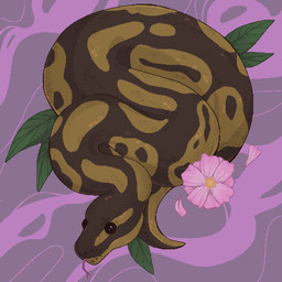 abstract_background ambiguous_gender beady_eyes brown_body brown_scales feral flower forked_tongue mouth_closed pink_flower plant scales solo tongue tongue_out unsigned smogville reptile scalie snake 1:1 digital_media_(artwork) full-length_portrait hi_res pixel_(artwork) portrait