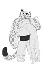 clothed clothing duo fur hug male markings simple_background spots spotted_body spotted_fur topless whiskers white_background yukihyo_saikou dreamworks kung_fu_panda tai_lung_(kung_fu_panda) felid human mammal pantherine snow_leopard hi_res monochrome